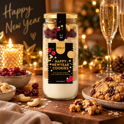 Sfeerbeeld van Holiday Special Happy New Year Cookies Jar met warme styling en passende ingrediënten
