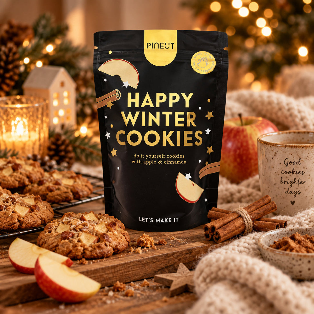Sfeerbeeld van Holiday Special Happy Winter Cookies met warme styling en passende ingrediënten