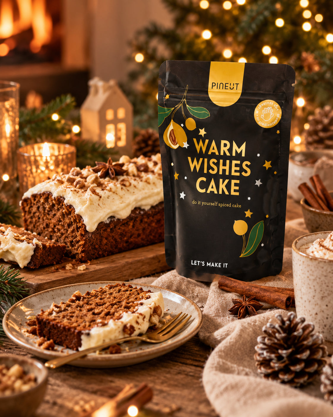 Sfeerbeeld van Holiday Special Warm Wishes Cake met warme styling en passende ingrediënten