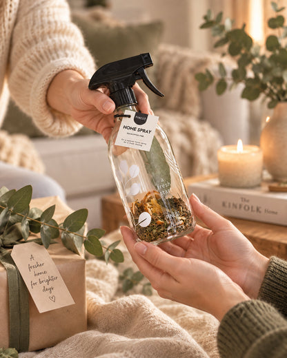 Home Spray Eucalyptus Pine als cadeau tijdens een persoonlijk overhandigingsmoment