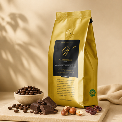 Wagemakers Medium Roast koffiebonen met een vers gezet kopje koffie