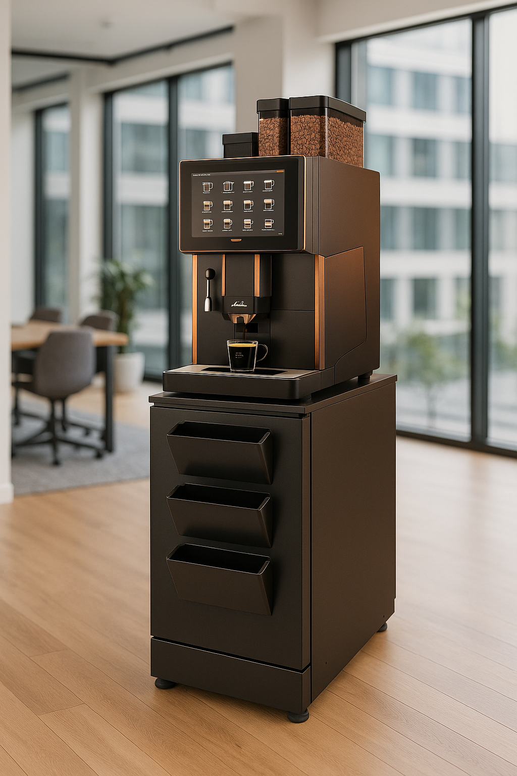 Interieur en opbergruimte van de onderkast voor koffiemachines