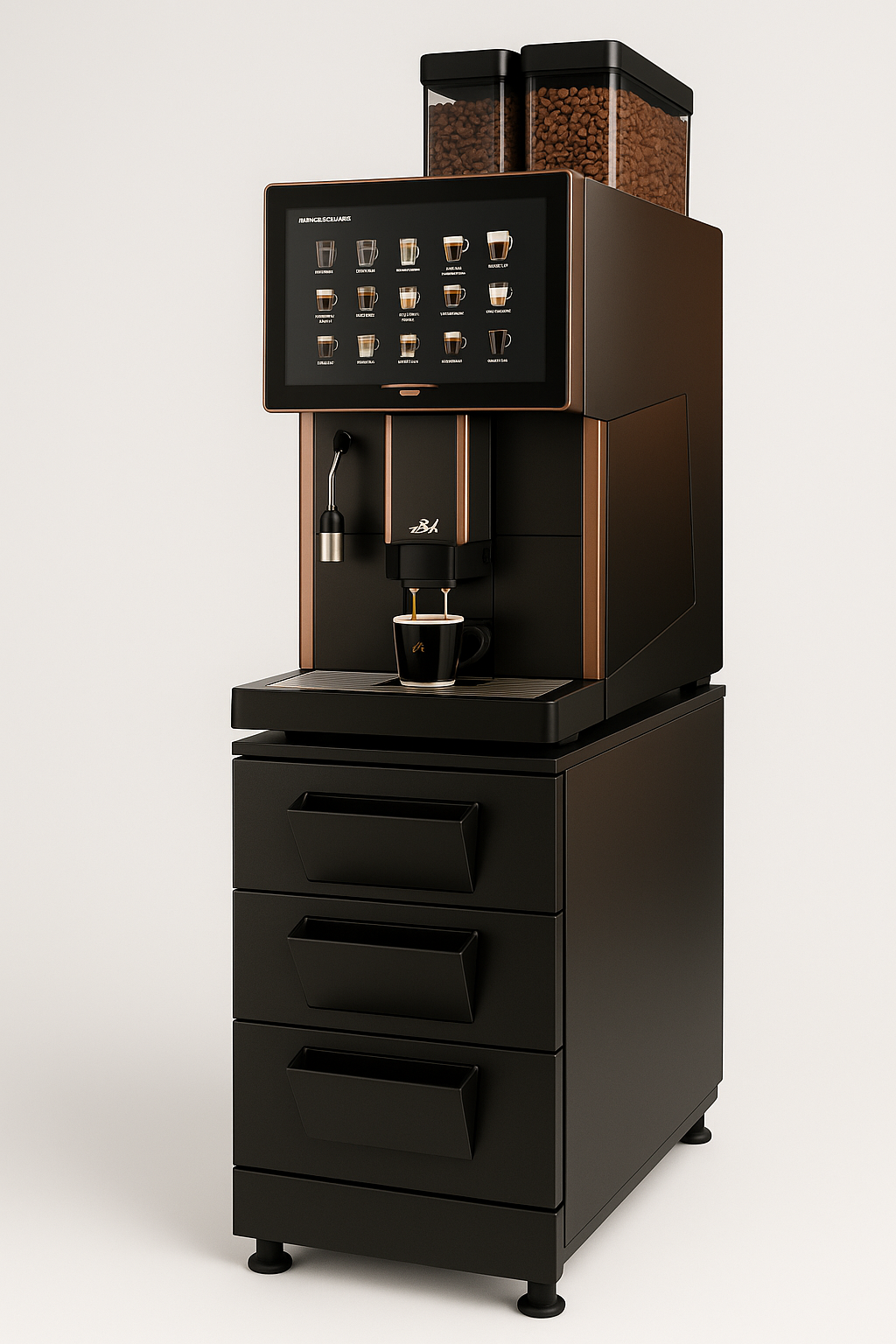 Onderkast onder een zakelijke koffiemachine