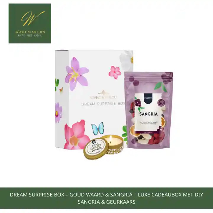 Dream Surprise Box &ndash; Goud Waard &amp; Sangria | Luxe Cadeaubox met DIY Sangria &amp; Geurkaars by@Outfy