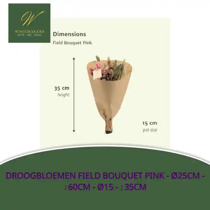 Droogbloemen Field Bouquet Pink - &Oslash;25cm - ↕60cm - &Oslash;15 - ↨35cm by@Outfy