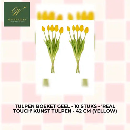 Tulpen boeket Geel - 10 stuks - 'Real Touch' Kunst tulpen - 42 cm (yellow) by@Outfy
