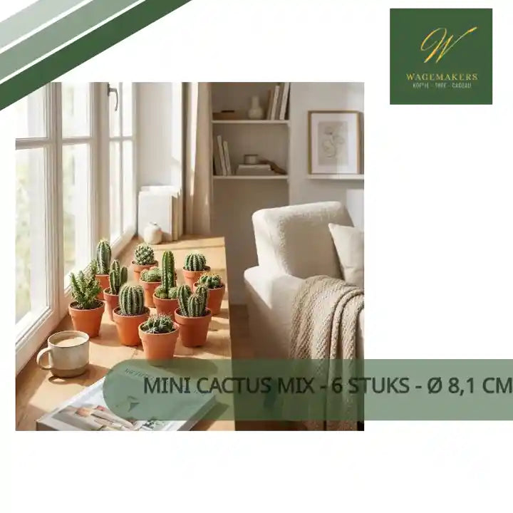 Mini Cactus Mix - 6 Stuks - &Oslash; 8,1 cm - Hoogte: 5-10 cm - Terracotta Potten by@Outfy