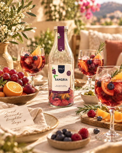Sfeerbeeld van Sangria maken BIO Cocktailfles Zomerse DIY-sangria met warme styling en passende ingrediënten