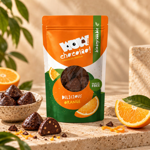 Sinaasappel chocolade truffels 200 gram van WOW Chocolao bij Wagemakers Koffie Thee Cadeau