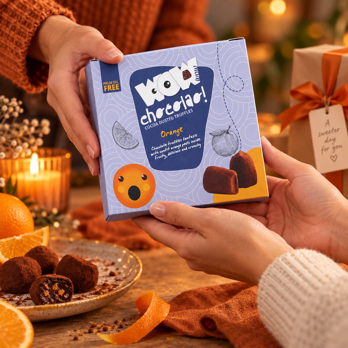 Sinaasappel chocoladetruffels cadeau voor leraar Sinterklaas en Kerst