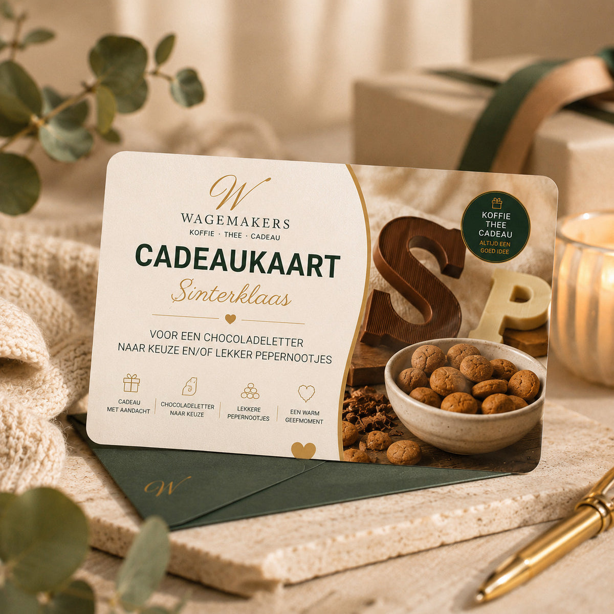 Zakelijke Sinterklaas cadeaukaart voor medewerkers met keuze uit chocoladeletter of kruidnoten