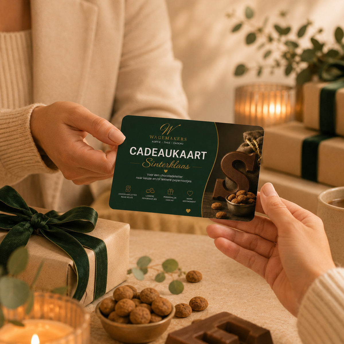 Flexibel Sinterklaas cadeau met keuze uit luxe chocoladeletter of kruidnoten