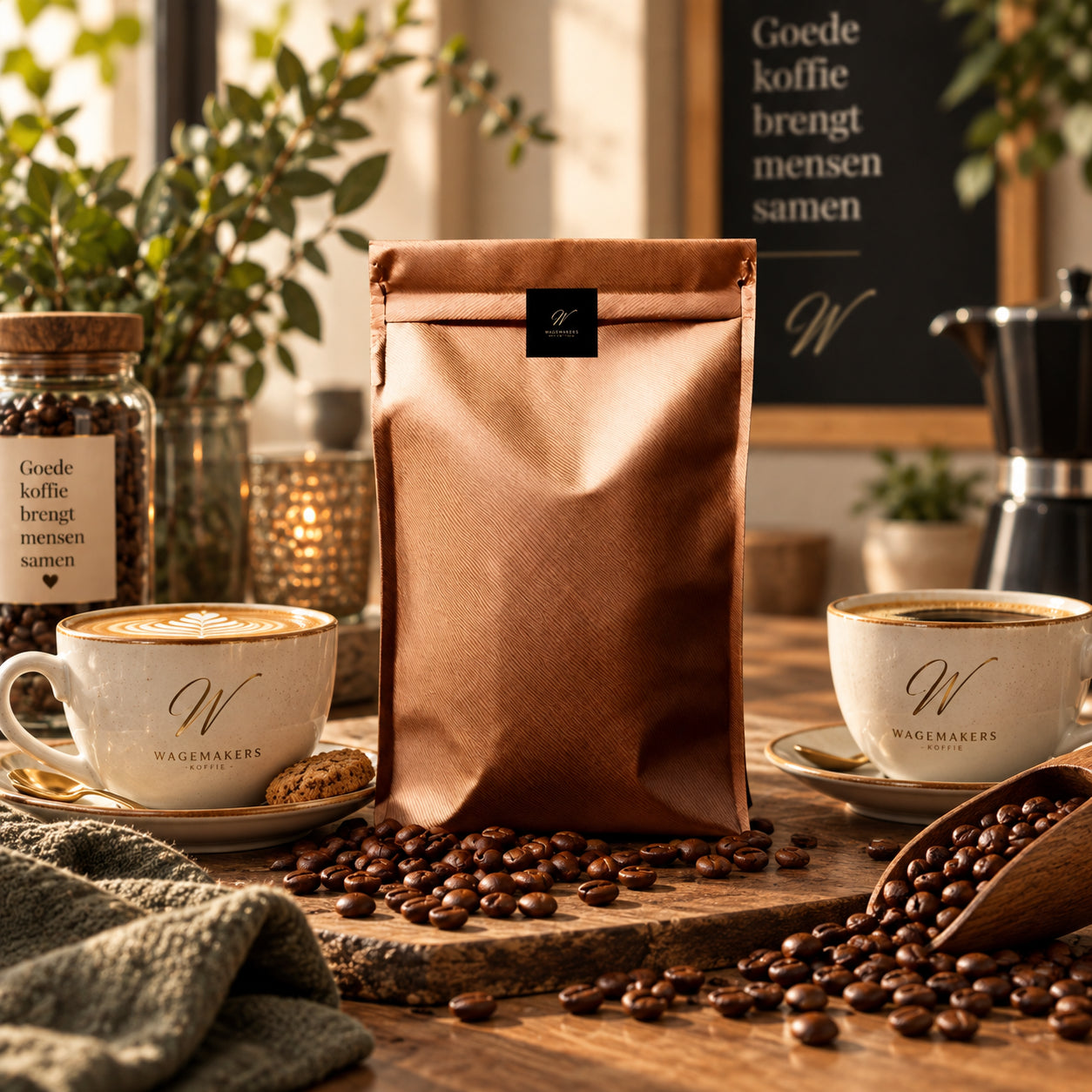 Sri Lanka koffiebonen van Wagemakers in warme sfeervolle koffie setting