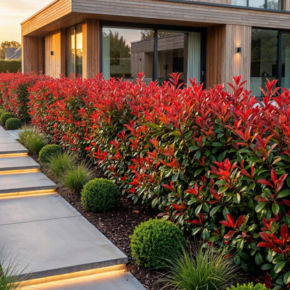 Green boutiQ - 16x Photinia fraseri Red Robin - Glansmispel - Haagplanten - Groenblijvend - Rood - Pot 9cm - Hoogte 25-35cm