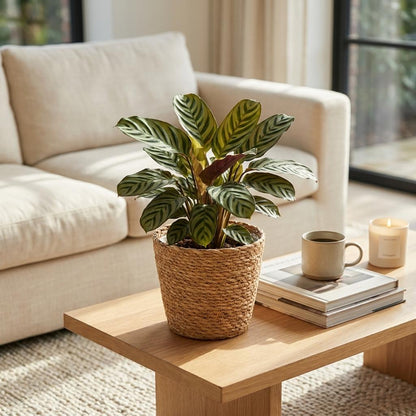 Green boutiQ - Ctenanthe Burle Marxii - Visgraatplant - 1 Plant - met Zeegras Mand - Pot 12cm - Hoogte 30cm