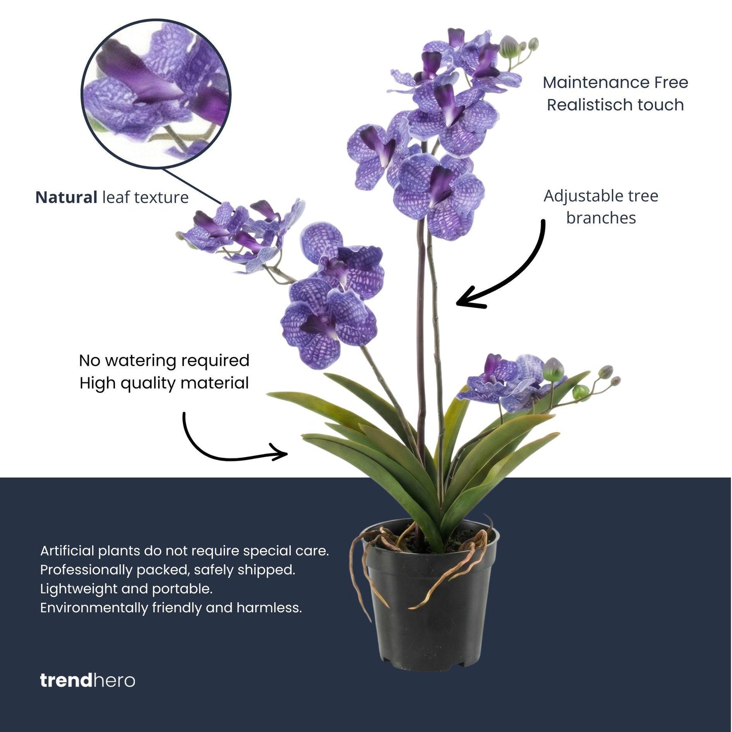 Orchidee Vanda, künstliche Pflanze, 60 cm – Lila – Im Topf – Künstliche Pflanze