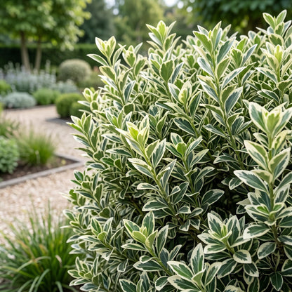 Green boutiQ - 16x Euonymus japonicus White Spire - Kardinaalsmuts - Haagplanten - Groenblijvend - Wit - Groen - Pot 9cm - Hoogte 20-30cm