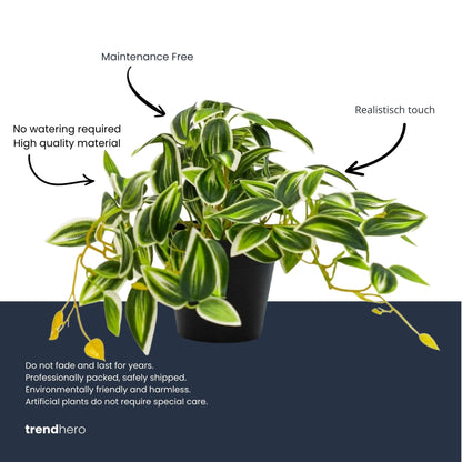 Tradescantia Groen/Wit in pot - 19 cm - Kunstplant