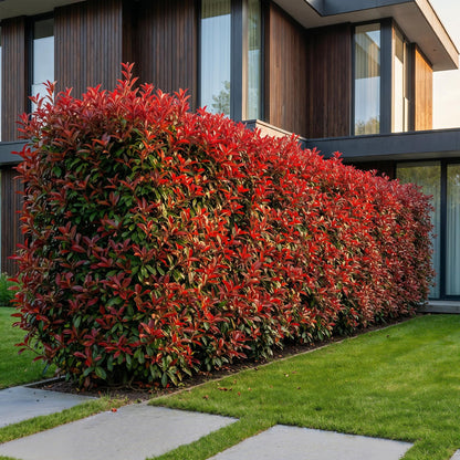 Green boutiQ - 16x Photinia fraseri Carre Rouge - Glansmispel - Haagplanten - Groenblijvend - Rood - Pot 9cm - Hoogte 25-35cm