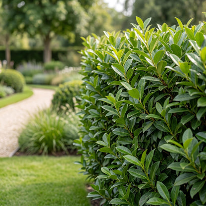 Green boutiQ - 16x Prunus laur. Caucasica - Laurierkers - Haagplanten - Groenblijvend - Groen - Pot 9cm - Hoogte 25-35cm