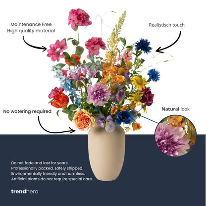 Kunstbloemen boeket - Summer Garden Deluxe - Real Touch - 19 stelen - ↑ 100 cm - Zijden bloemen