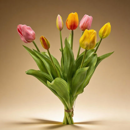 Tulpenstrauß – Fröhliche Mischung – Künstliche Tulpen „Real Touch“ – 7 Stiele – 42 cm