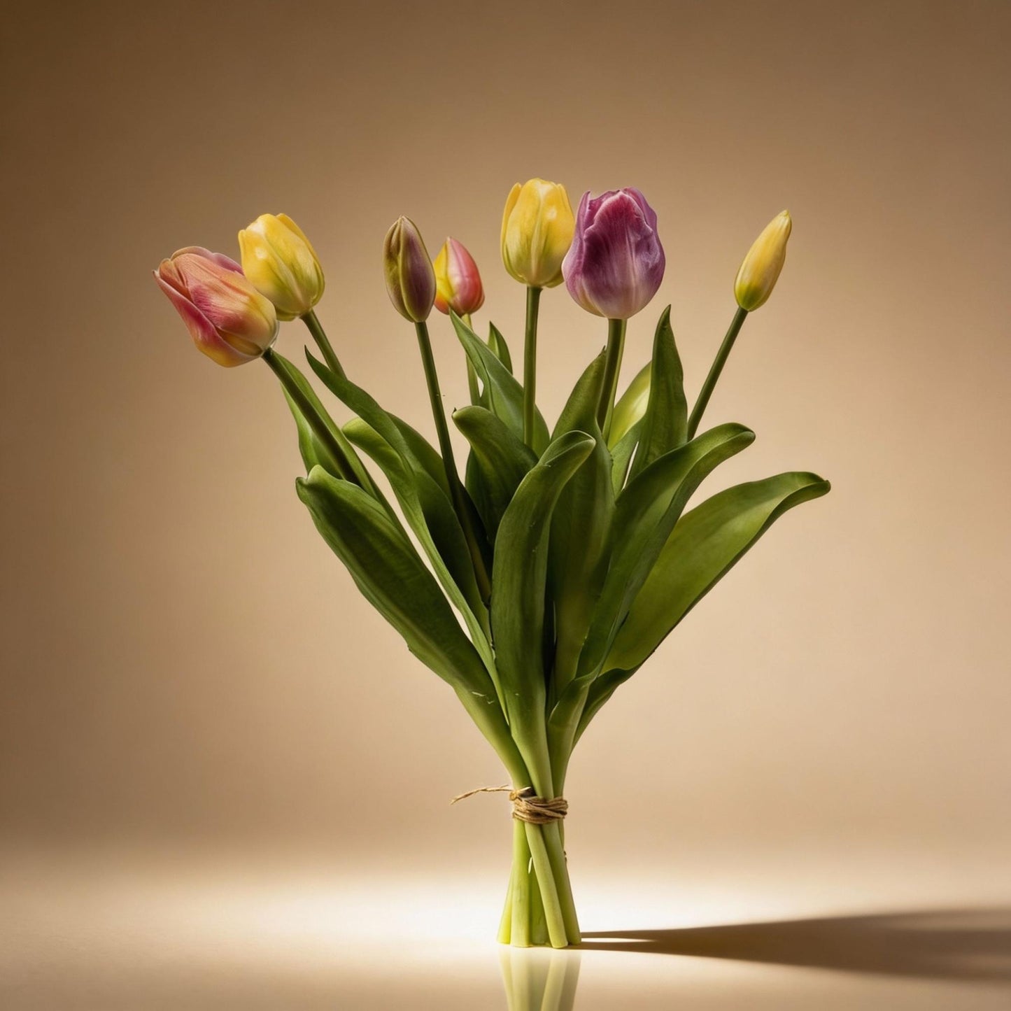 Tulpenboeket - Zachte Lente - ‘Real Touch’ Kunsttulpen - 7 stelen – 42 cm