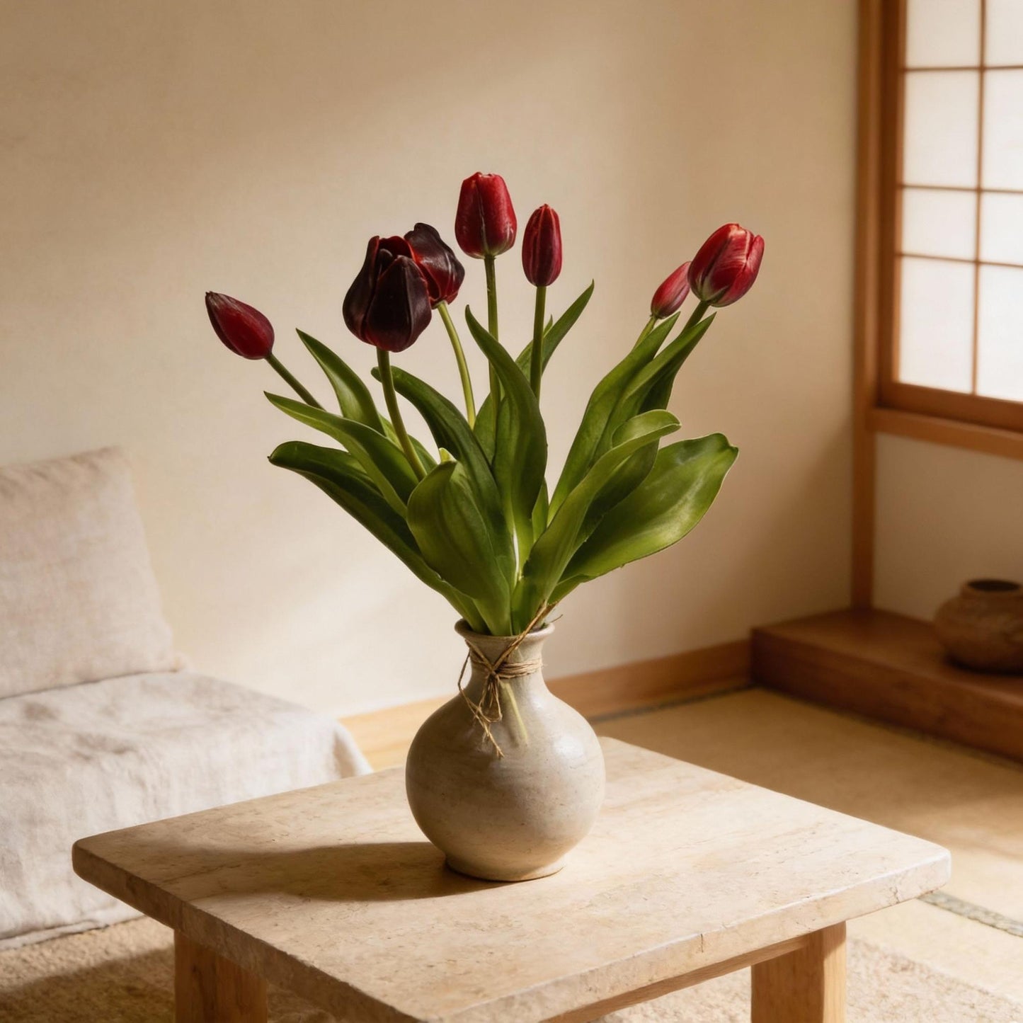 Tulpenstrauß – Tiefrot – Künstliche Tulpen „Real Touch“ – 7 Stiele – 42 cm