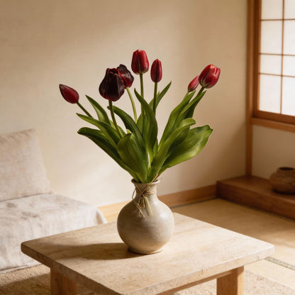 Tulpenstrauß – Tiefrot – Künstliche Tulpen „Real Touch“ – 7 Stiele – 42 cm