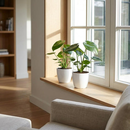 Green boutiQ - Monstera Deliciosa - Gatenplant - 1 Plant - met Potter Wit - Pot 12cm - Hoogte - 30cm