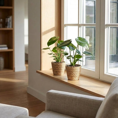 Green boutiQ - Monstera Deliciosa - Gatenplant - 4 Planten - met Mand - Pot 12cm - Hoogte 30cm