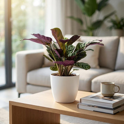 Green boutiQ - Ctenanthe Burle Marxii - Visgraatplant - 2 Planten - met Potter Wit - Pot 12cm - Hoogte - 30cm