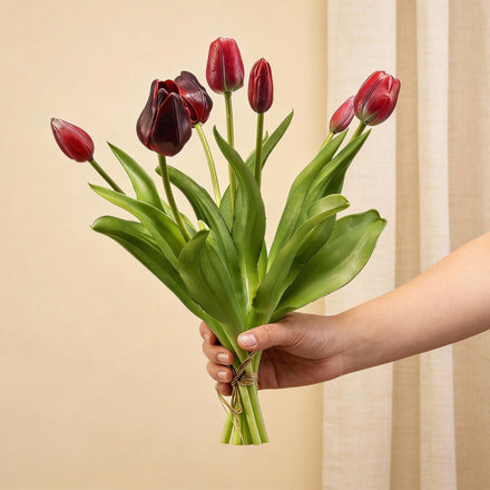 Tulip Bouquet - Deep Red - 'Real Touch' Artificial Tulips - 7 stems - 42 cm