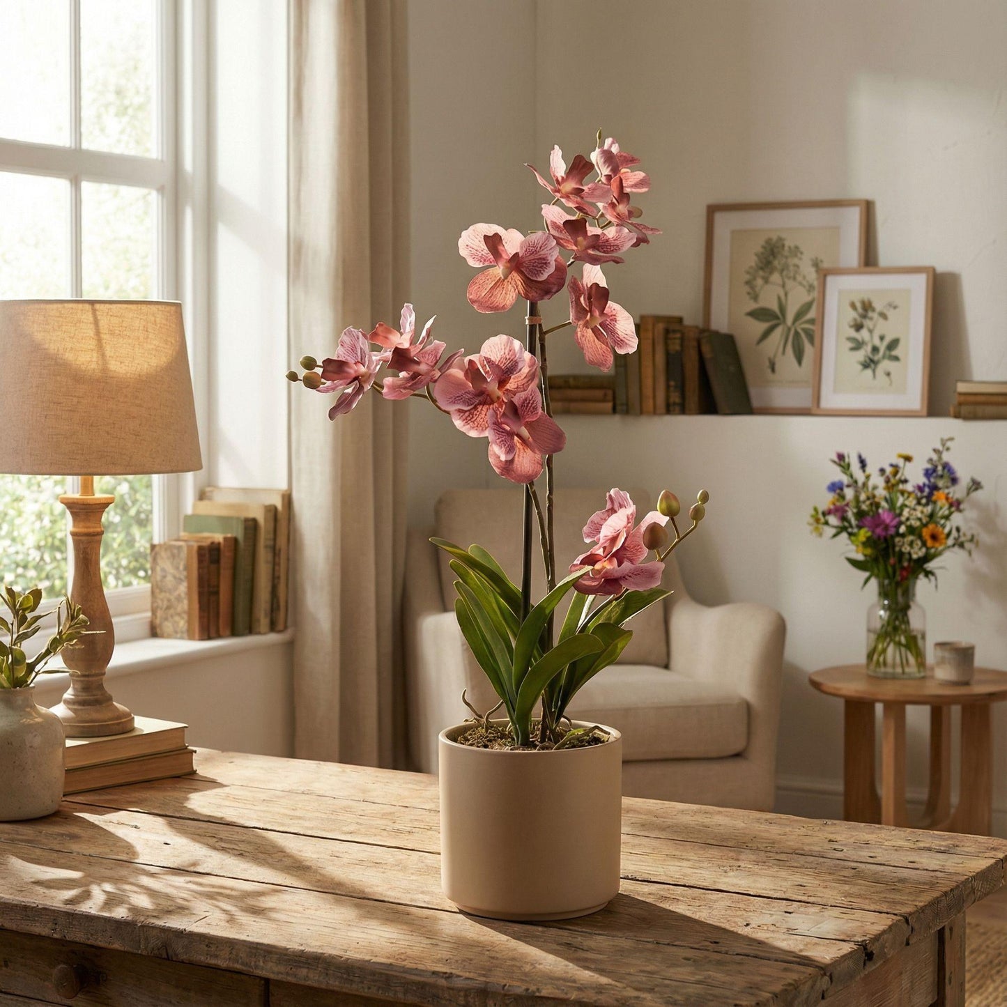 Orchidee Vanda, künstliche Pflanze, 60 cm, altrosa, im Topf
