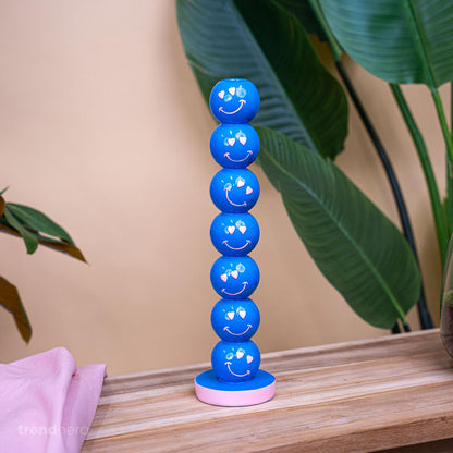 Kandelaar Smiley Blauw Ballen 9x9x36cm - Kaarsenhouder