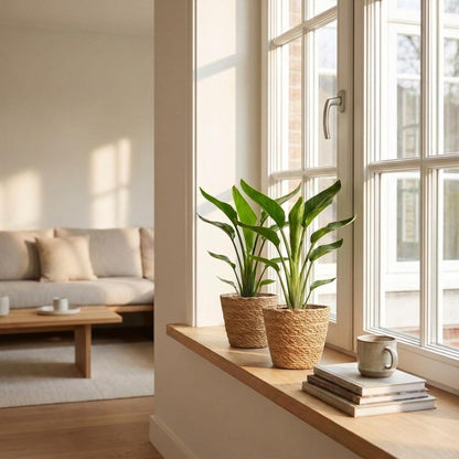 Strelitzia Reginea - Paradijsvogelbloem - 2 Planten - met Mand - Pot 12cm - Hoogte - 35cm
