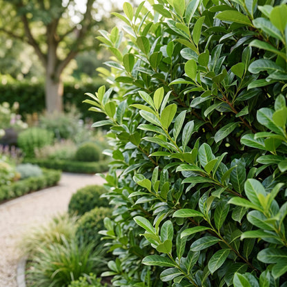 Green boutiQ - 16x Prunus laur. Rotundifolia - Laurierkers - Haagplanten - Groenblijvend - Groen - Pot 9cm - Hoogte 25-35cm