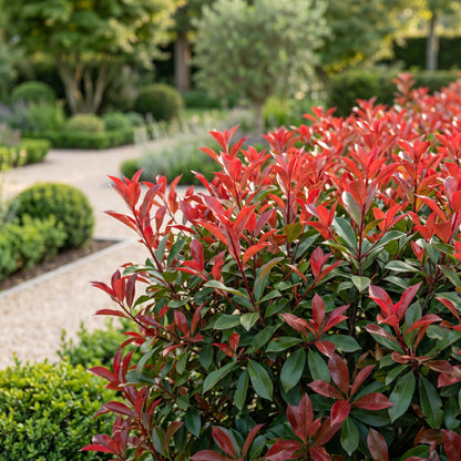 Green boutiQ - 16x Photinia fraseri Carre Rouge - Glansmispel - Haagplanten - Groenblijvend - Rood - Pot 9cm - Hoogte 25-35cm