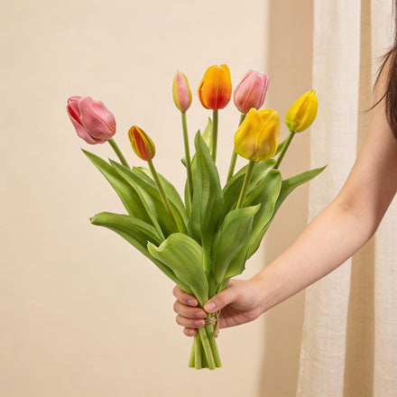Tulip Bouquet - Cheerful Mix - 'Real Touch' Artificial Tulips - 7 stems - 42 cm