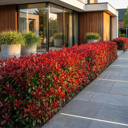 Green boutiQ - 16x Photinia fraseri Little Red Robin - Glansmispel - Haagplanten - Groenblijvend - Rood - Pot 9cm - Hoogte 25-35cm
