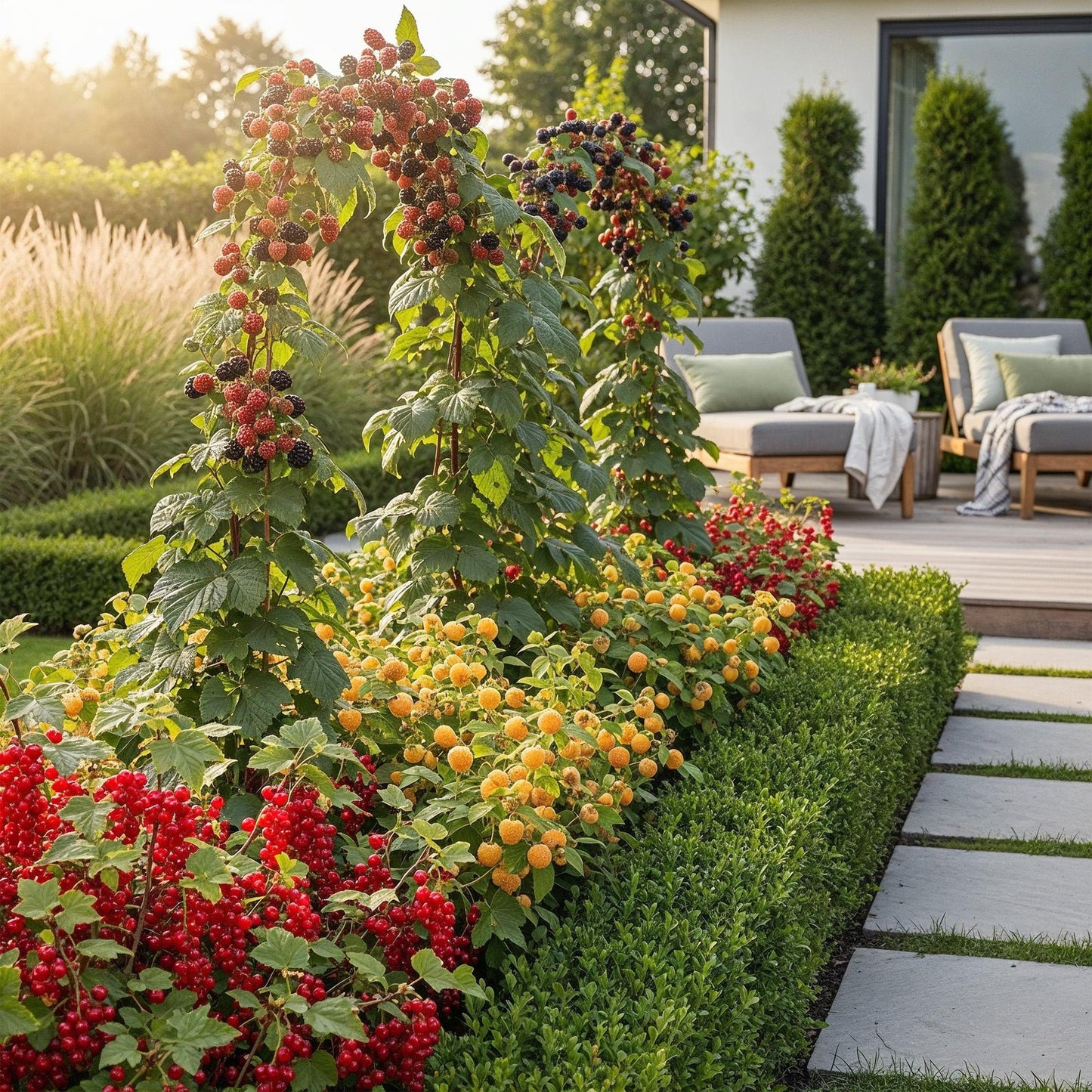 Green boutiQ - Fruitplanten - Tricolour - Rode Bes - Gele Framboos - Zwarte Braam  - Winterhard - 3 Planten - Pot  9cm