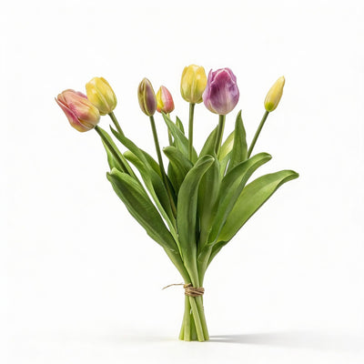 Tulpenstrauß – Sanfter Frühling – Künstliche Tulpen mit realistischer Haptik – 7 Stiele – 42 cm