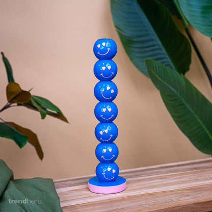 Kandelaar Smiley Blauw Ballen 9x9x36cm - Kaarsenhouder