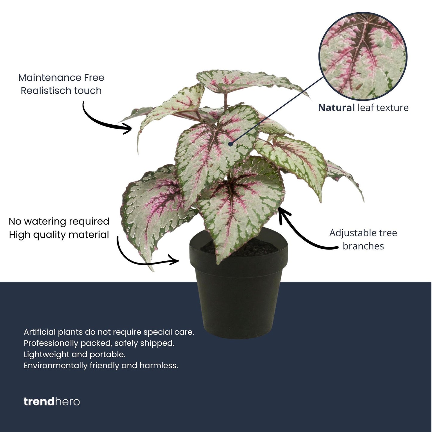Begonia - 26 cm in pot - Kunstplant - Artificial plant - UV - Indoor & Outdoor