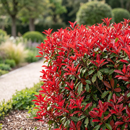 Green boutiQ - 16x Photinia fraseri Little Red Robin - Glansmispel - Haagplanten - Groenblijvend - Rood - Pot 9cm - Hoogte 25-35cm