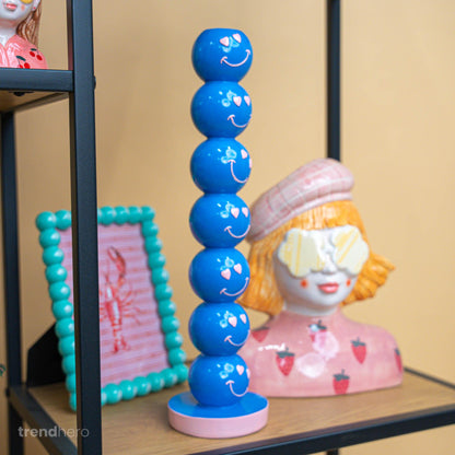 Kandelaar Smiley Blauw Ballen 9x9x36cm - Kaarsenhouder