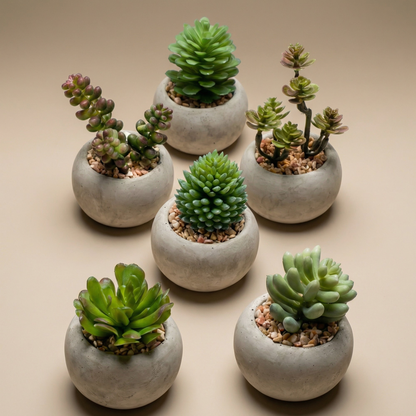 Kunst mini vetplanten in cementen pot - Succulent mix set 6 - Ø 6,5