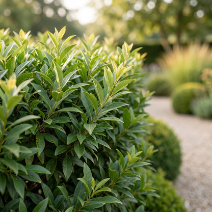 Green boutiQ - 16x Prunus lusitanica Angustifolia - Portugese Laurier - Haagplanten - Groenblijvend - Groen - Pot 9cm - Hoogte 25-35cm