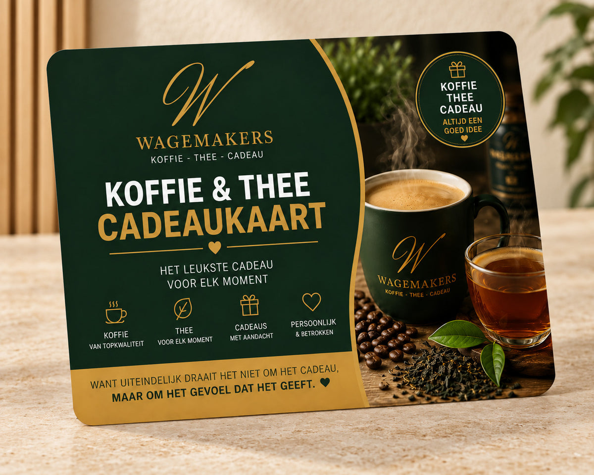 Koffie en thee cadeaukaart van Wagemakers als persoonlijk Sinterklaascadeau