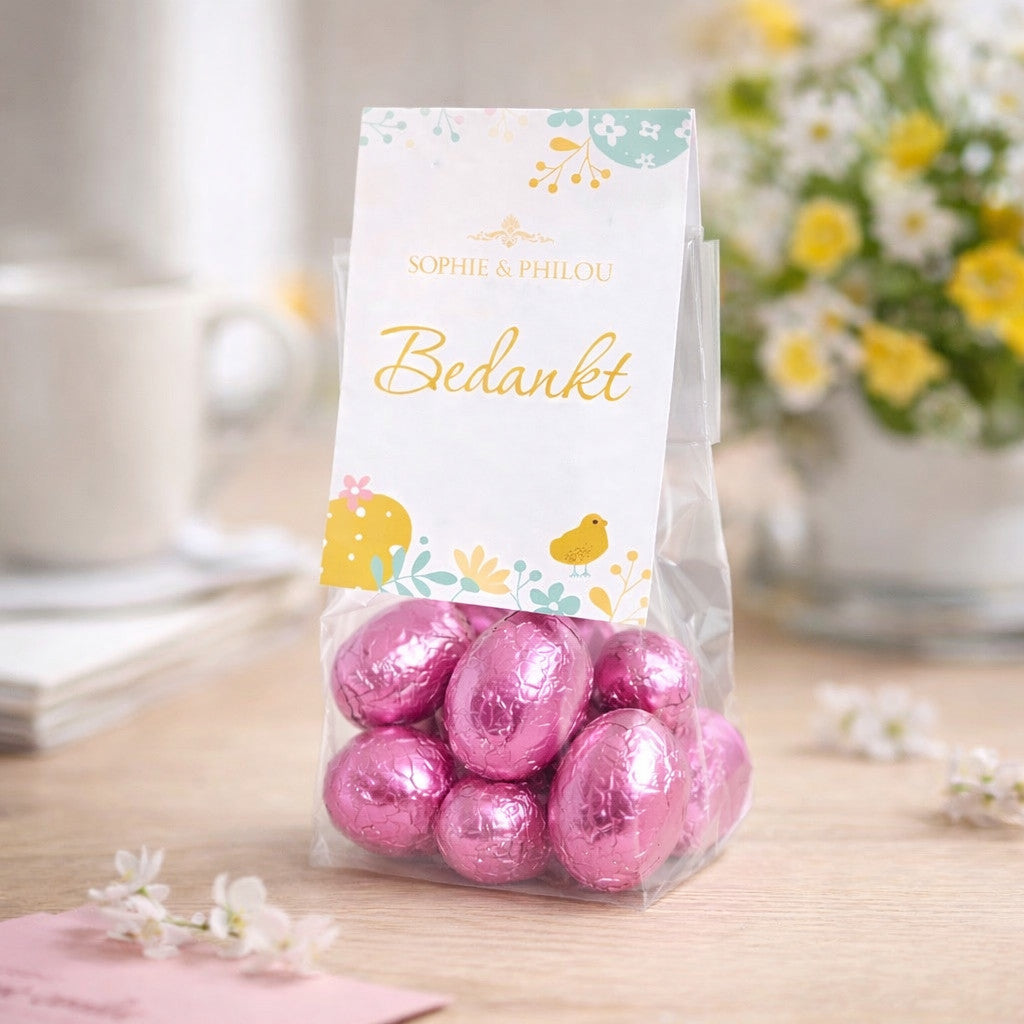 Sophie & Philou Bedankt Paaseitjes Licht Fuchsia 15 Luxe Chocolade Eitjes | productafbeelding 2